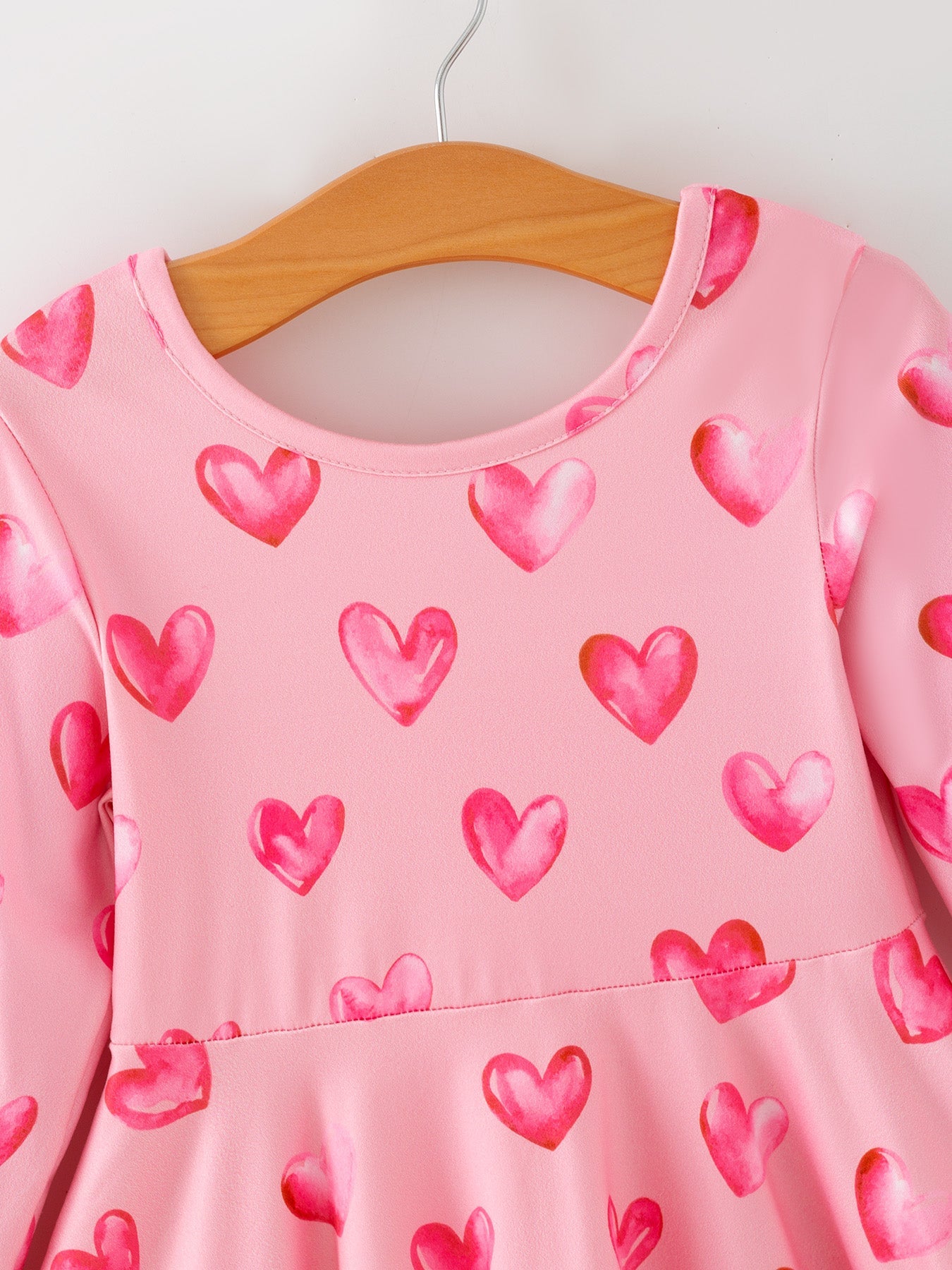 Girls Valentine Party Dress – Pink Heart Print Long Sleeve
