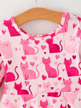 Load image into Gallery viewer, Valentine Toddler Girls Pink Cat Dress – Long Sleeve Heart Print Outfit
