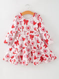 Load image into Gallery viewer, Toddler Girls Valentine Party Dress – Red Bow Heart Print Outfit
