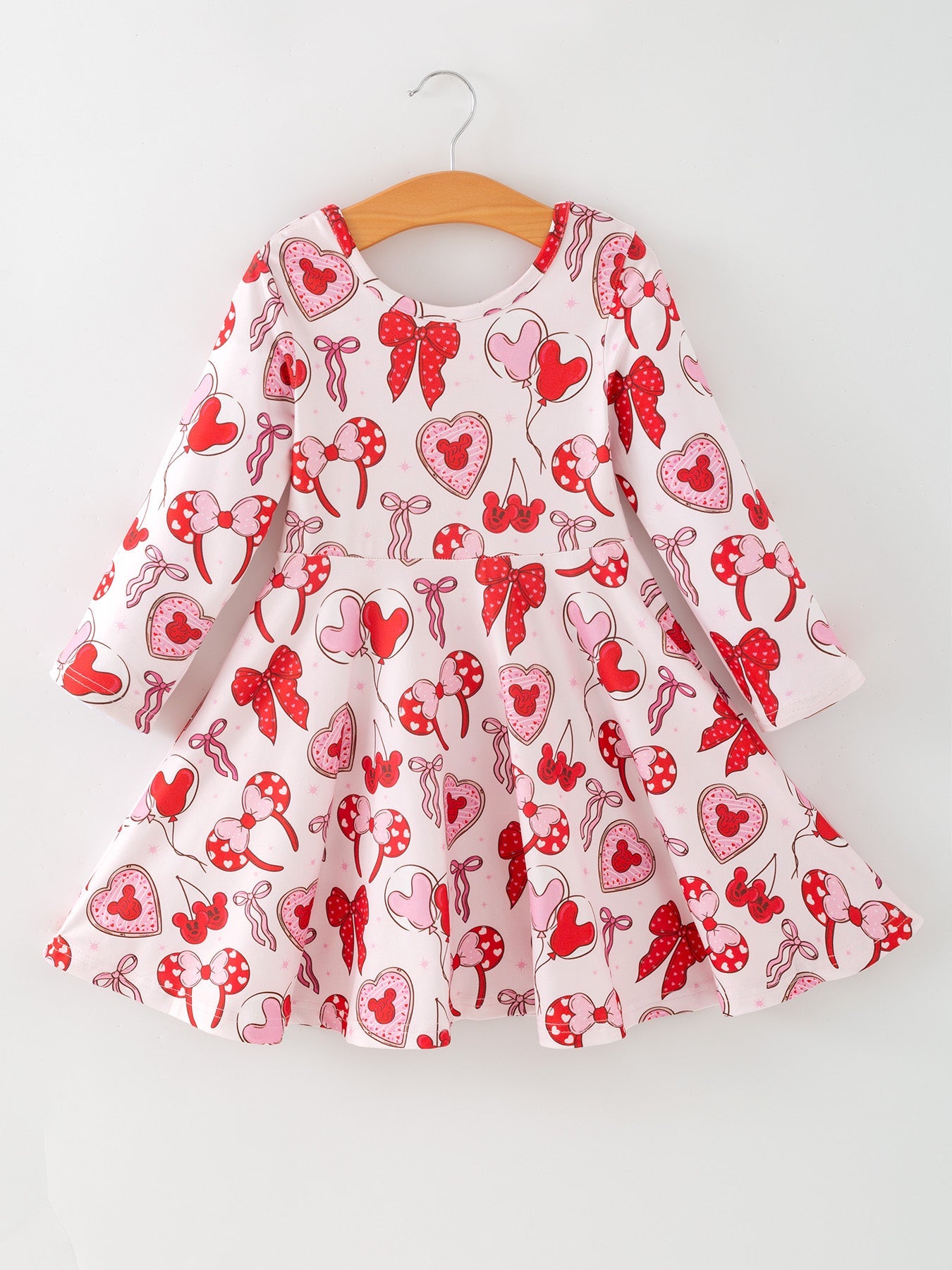 Toddler Girls Valentine Party Dress – Red Bow Heart Print Outfit