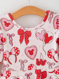 Load image into Gallery viewer, Toddler Girls Valentine Party Dress – Red Bow Heart Print Outfit
