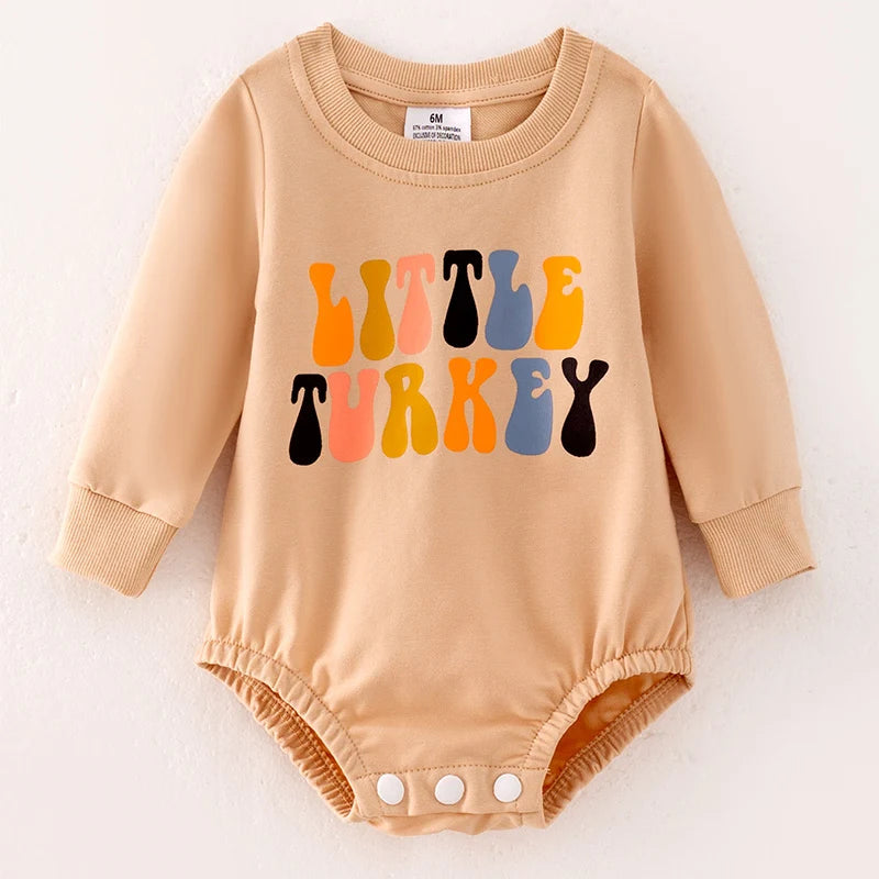 Baby Girls Fall “LITTLE TURKEY” Print Romper