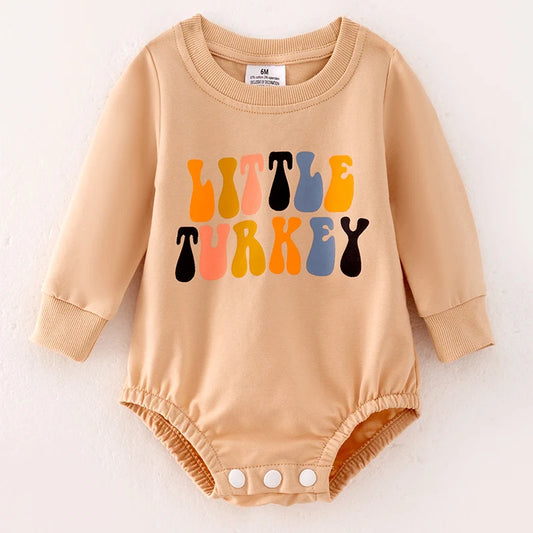 Baby Girls Fall “LITTLE TURKEY” Print Romper