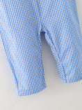 Load image into Gallery viewer, Baby Boy Baseball Smocked Romper – Blue Plaid Summer Outfit
