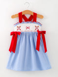 Load image into Gallery viewer, Toddler Girls Baseball Smocked Dress – Blue Plaid Summer Outfit
