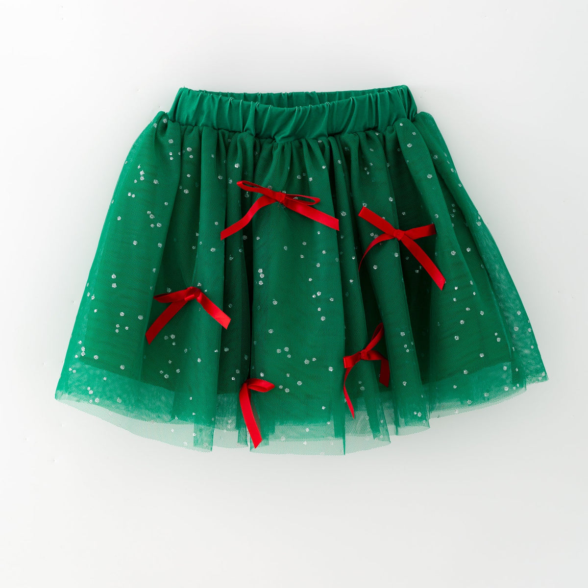 Girls Christmas Tree Chenille Patches Tulle Skirt Set