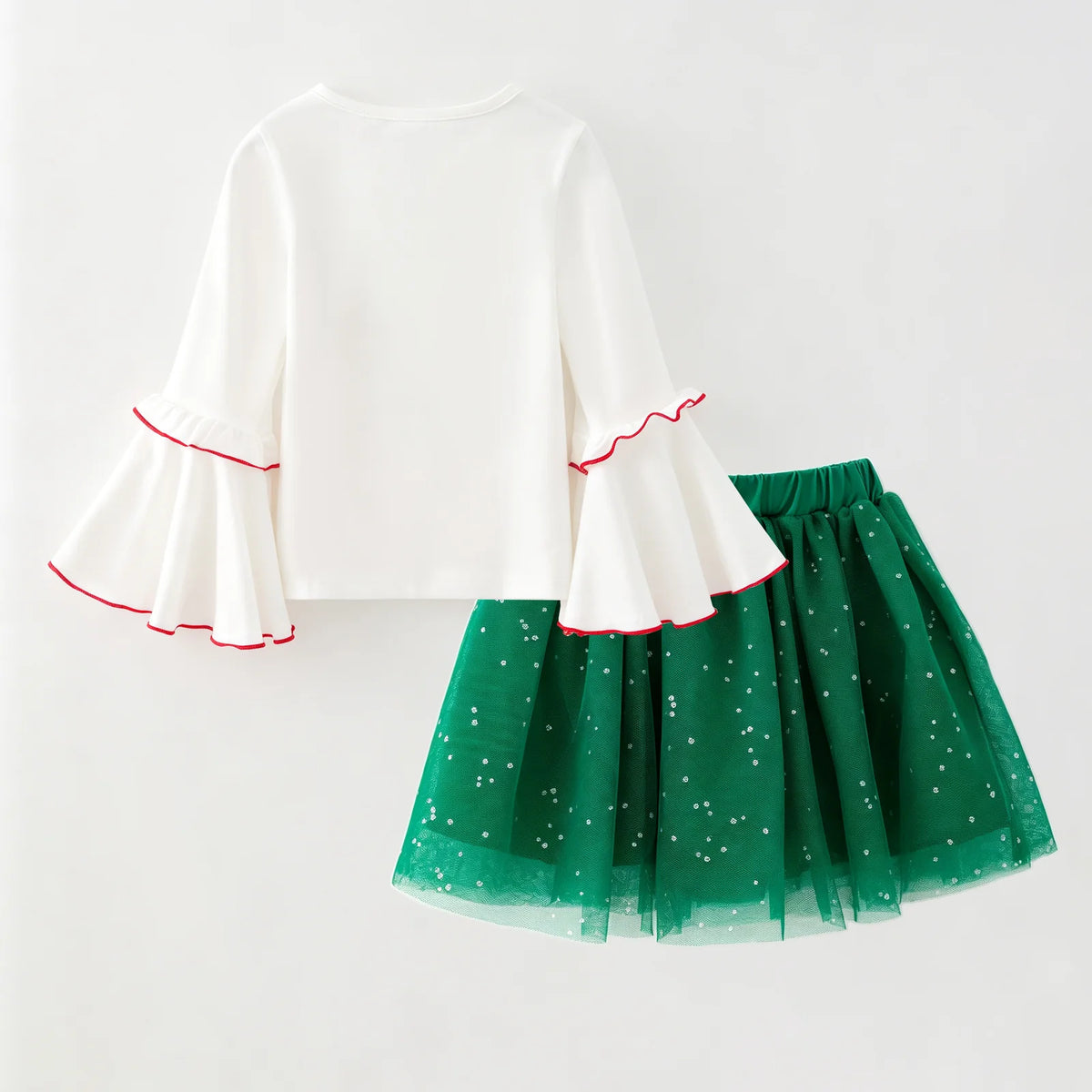Girls Christmas Tree Chenille Patches Tulle Skirt Set