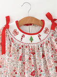Load image into Gallery viewer, Christmas Red Floral Girls Dress Candy Cane Bow Embroidery Dress
