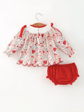Load image into Gallery viewer, Christmas Red Floral Baby Girl Outfit Set Embroidery Bloomer Set
