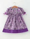 Load image into Gallery viewer, Purple Floral Girls Dress Bow Petal Collar Ruffle Hem Dress
