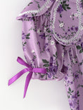 Load image into Gallery viewer, Purple Floral Girls Dress Bow Petal Collar Ruffle Hem Dress
