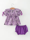 Load image into Gallery viewer, Floral Girls Outfit Set Purple Puff Sleeve Top Bloomers Set
