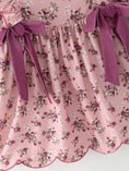 Load image into Gallery viewer, Fall Purple Rose Floral Girl Dress Bow Ruffle Long Sleeve Scalloped Hem
