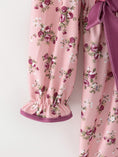 Load image into Gallery viewer, Fall Purple Rose Floral Girl Dress Bow Ruffle Long Sleeve Scalloped Hem
