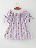 Load image into Gallery viewer, Fall Purple Floral Smocked Embroidered Girl Dress
