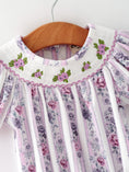 Load image into Gallery viewer, Fall Purple Floral Smocked Embroidered Baby Girl Romper
