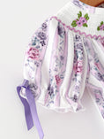 Load image into Gallery viewer, Fall Purple Floral Smocked Embroidered Baby Girl Romper
