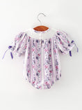 Load image into Gallery viewer, Fall Purple Floral Smocked Embroidered Baby Girl Romper
