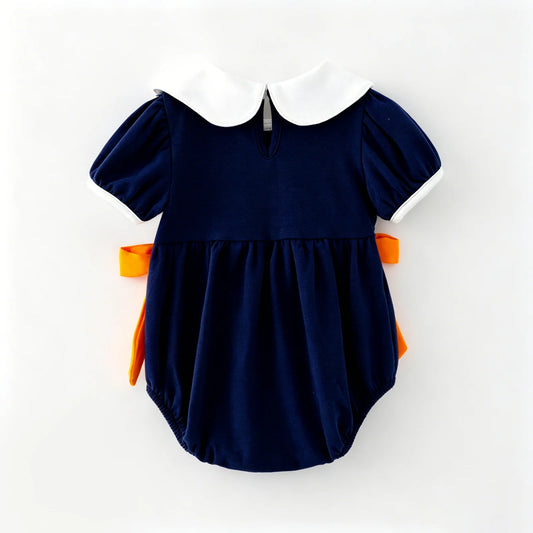 Toddler Girls Fall Pumpkin Embroidery Cotton Smocked Romper