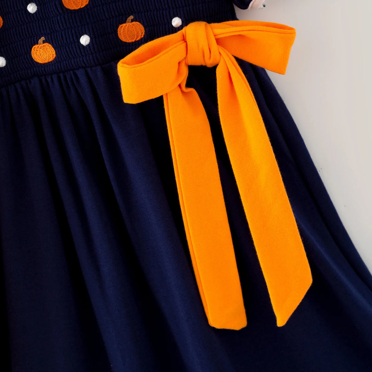Girls Fall Pumpkin Embroidery Smocked Dress