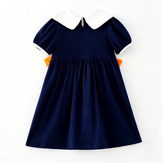 Girls Fall Pumpkin Embroidery Smocked Dress