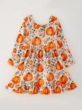 Load image into Gallery viewer, Girls FALL Pumpkin Print Long Sleeve Dress
