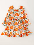 Load image into Gallery viewer, Girls FALL Pumpkin Print Long Sleeve Dress

