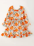 Load image into Gallery viewer, Girls FALL Pumpkin Print Long Sleeve Dress

