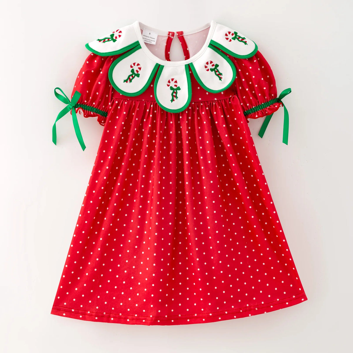 Girls Christmas Embroidery Petal Collar Dress