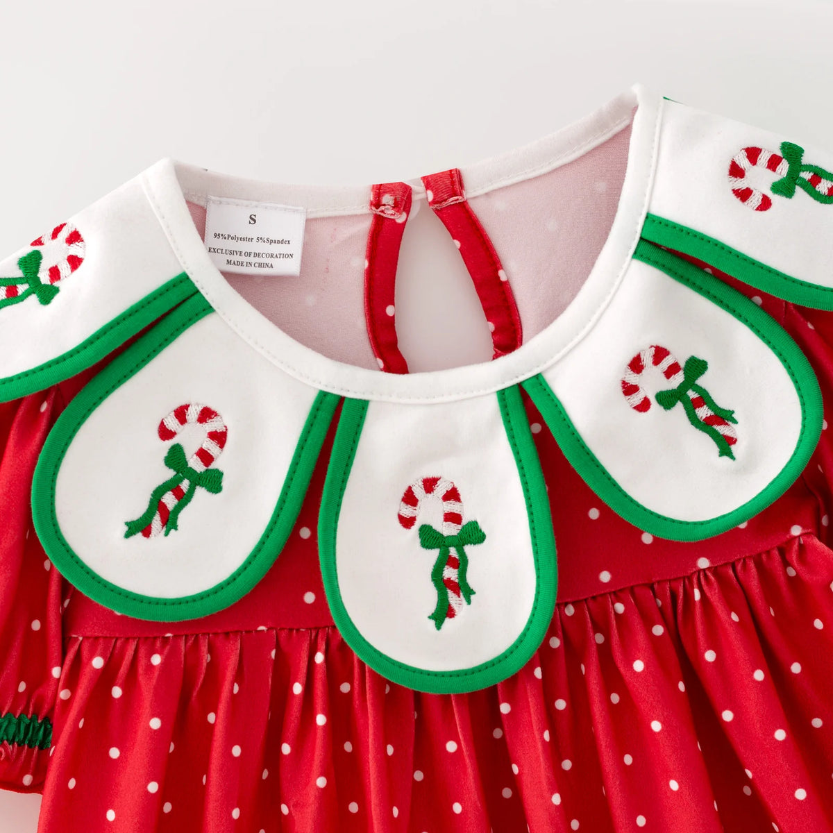 Girls Christmas Embroidery Petal Collar Dress