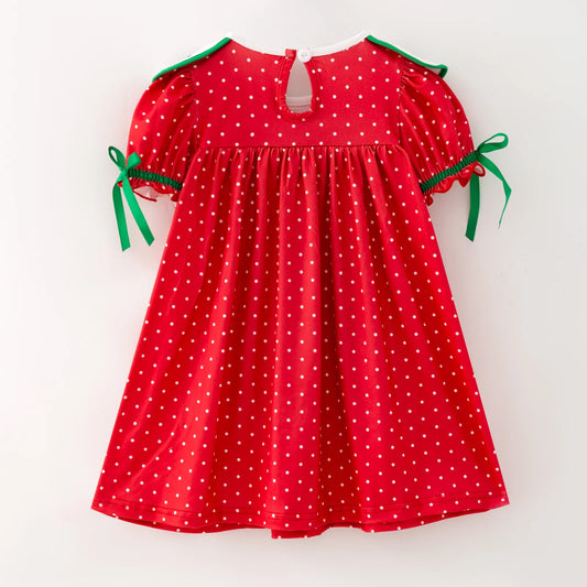 Girls Christmas Embroidery Petal Collar Dress