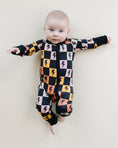 Load image into Gallery viewer, Bamboo Zip Romper | Colorful Checks & Bolts
