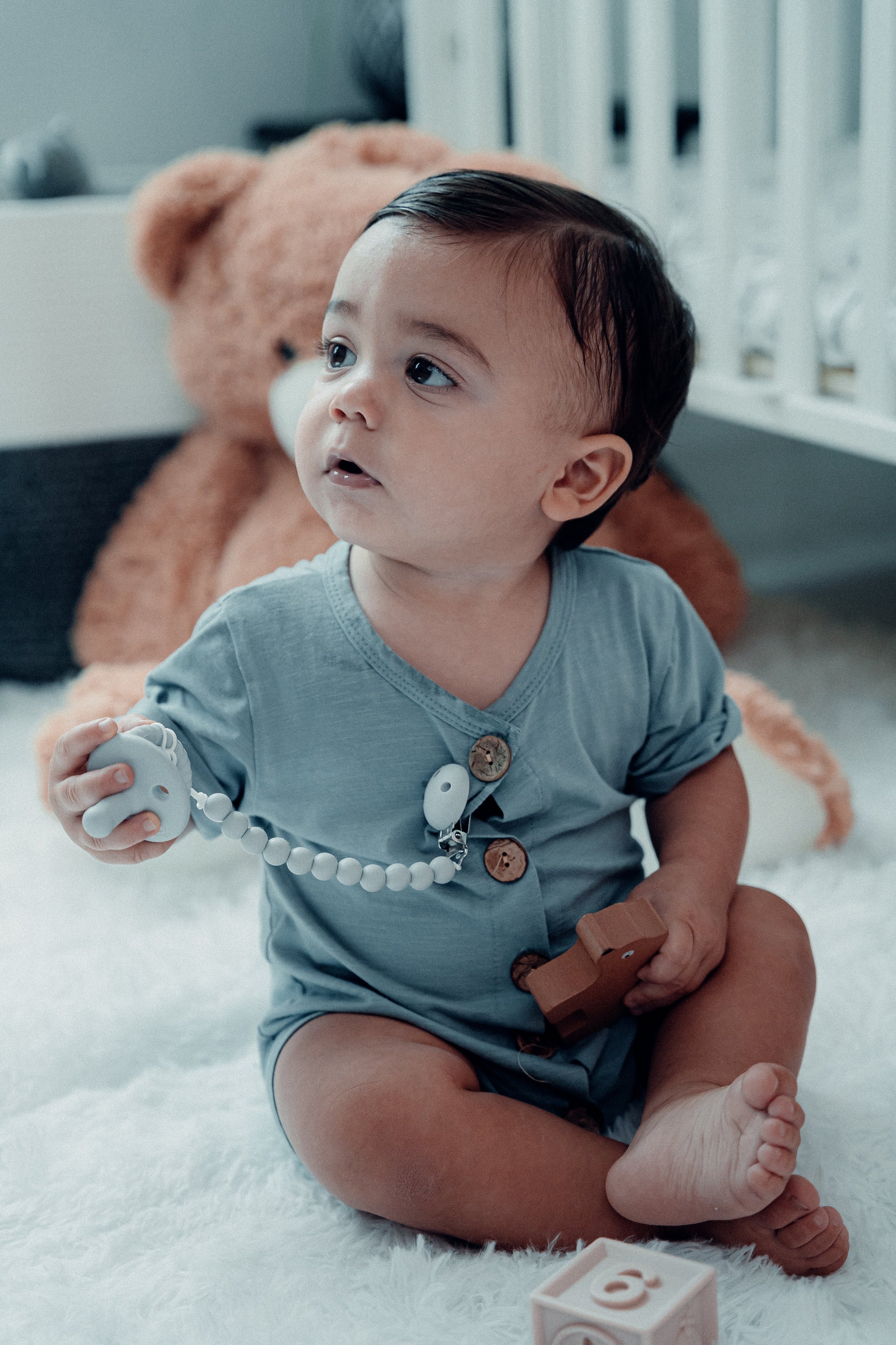Pacifier Clips in Grey, 2 Pack