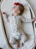 Load image into Gallery viewer, Tied with a Bow Christmas Bamboo Zippy Pajamas
