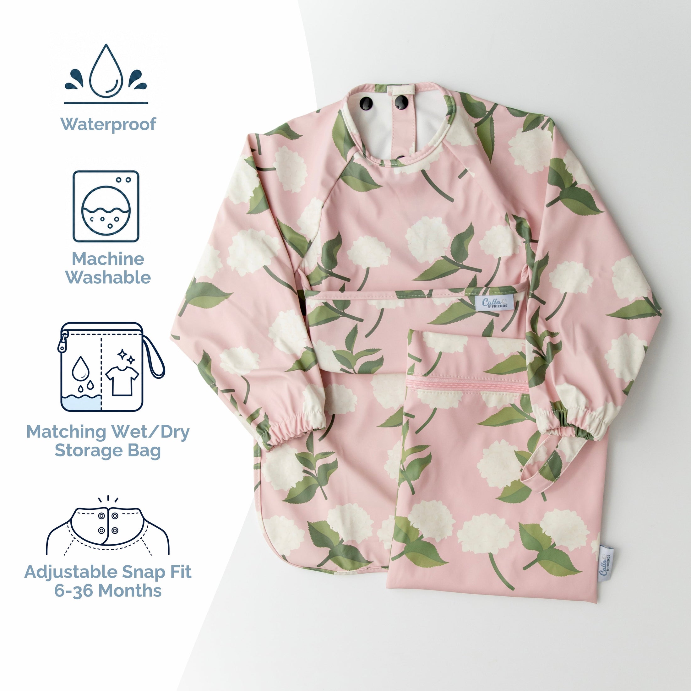 The Grayson Long Sleeve Bib - Hydrangeas