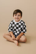 Load image into Gallery viewer, Organic Cotton Black & White Checkered Shorts Set
