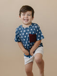 Load image into Gallery viewer, Navy Stars 4th of July Bamboo Pocket Tee
