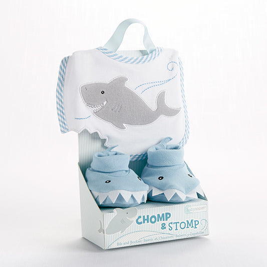 "Chomp & Stomp" Shark Bib & Booties Gift Set (Blue)