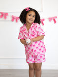 Load image into Gallery viewer, Girls Baseball Bow Print Pajama Set Short Sleeve Pink
