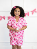 Load image into Gallery viewer, Girls Baseball Bow Print Pajama Set Short Sleeve Pink
