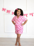 Load image into Gallery viewer, Girls Baseball Bow Print Pajama Set Short Sleeve Pink

