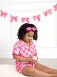 Load image into Gallery viewer, Girls Baseball Bow Print Pajama Set Short Sleeve Pink
