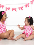Load image into Gallery viewer, Baby Girl Pink Baseball Bow Print Romper Summer Outfit
