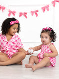 Load image into Gallery viewer, Baby Girl Pink Baseball Bow Print Romper Summer Outfit
