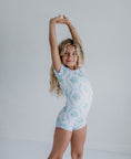 Load image into Gallery viewer, Blue Floral Coquette Shortie Leotard
