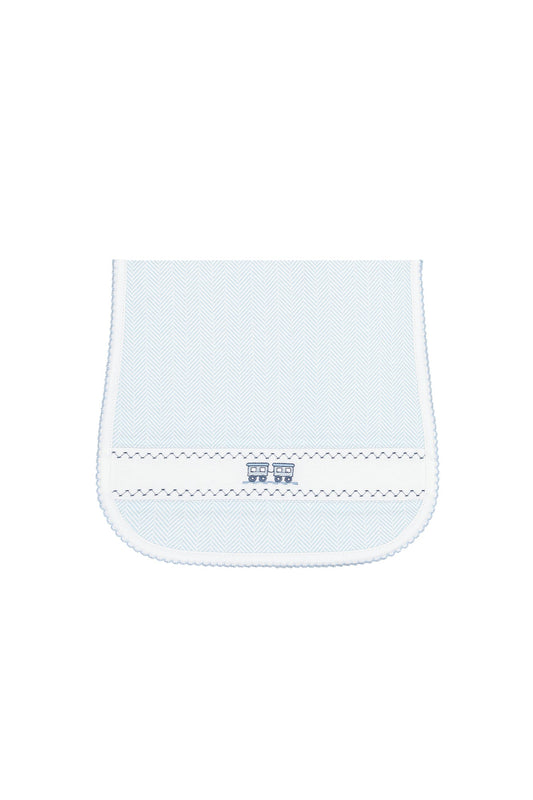 Blue Herringbone Embroidered Burp Cloth