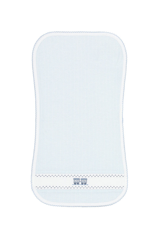 Blue Herringbone Embroidered Burp Cloth