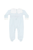 Load image into Gallery viewer, Blue Herringbone Embroidered Collared Footie
