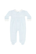 Load image into Gallery viewer, Blue Herringbone Embroidered Footie
