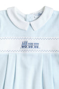 Load image into Gallery viewer, Blue Herringbone Embroidered Footie
